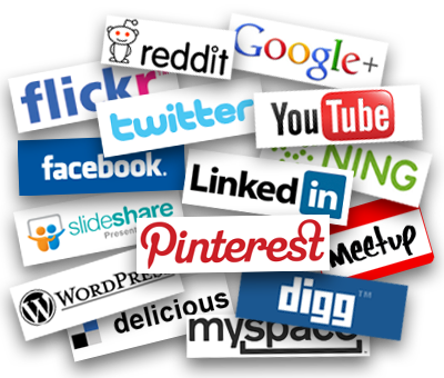 social media, google, youtube, twitter, reddit, flickr, facebook, linedin, pinterest, slideshare, meetup, wordpress, delicious, myspace, digg