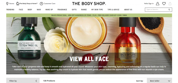 website design, the body shop 